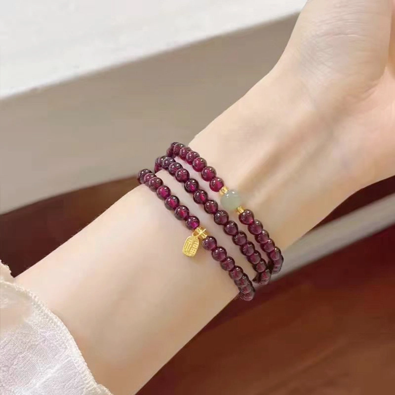 华髻 碧桃榴年时来运转小众轻奢经典百搭  新中式国潮风转运事事顺利显白好运 琉璃 手串 男女同款情侣款