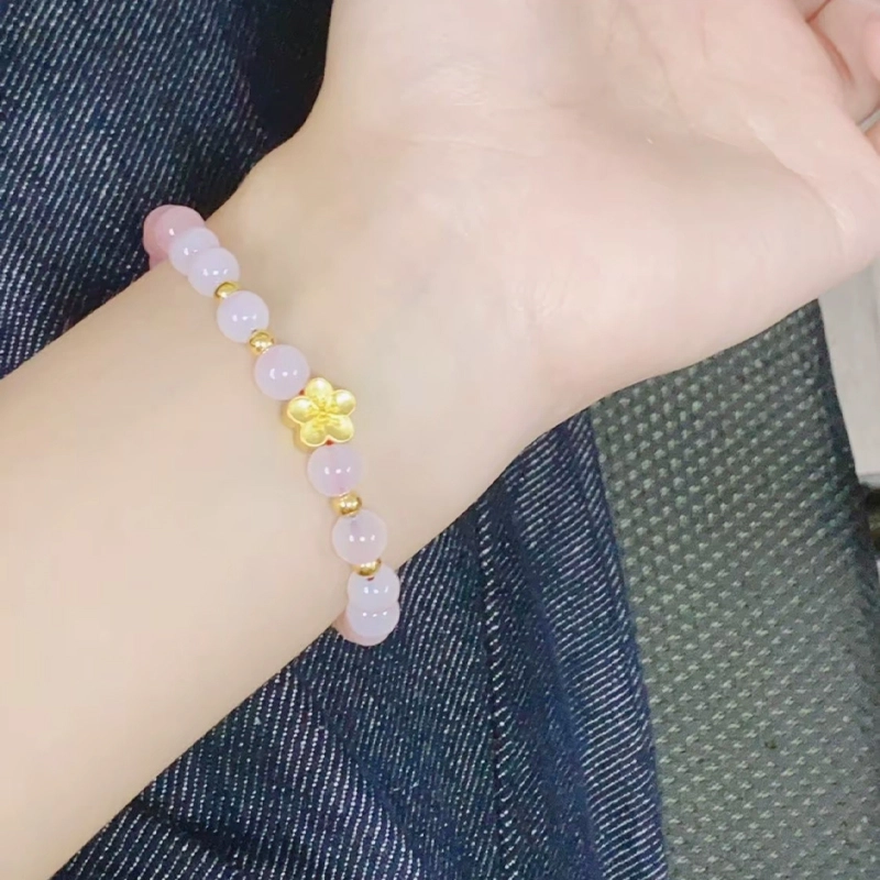 【赠金手机贴】 华髻 桃花 森系小清新精致轻奢小清新转运 小桃花简约灵动高级感合成/人造 玉髓 手串 男女同款情侣款