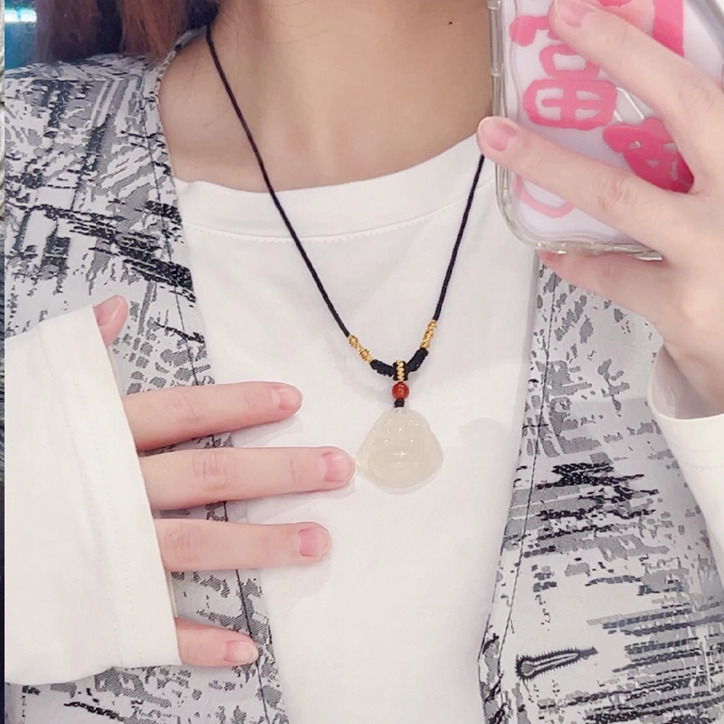 【赠手机贴】 华髻 弥勒佛观音新中式本命年大肚佛 玉髓 玉石项链 男女同款情侣款