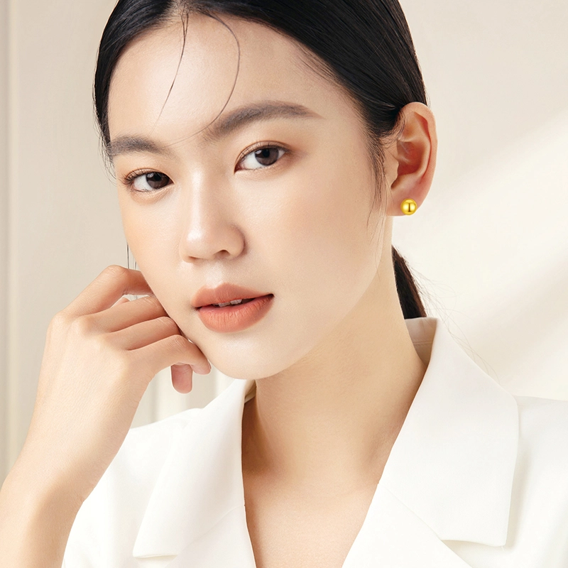中国黄金 珍·尚银 有球必应 小金珠转运珠小众设计 日常经典百搭 精致轻奢养耳洞耳饰 足金 一口价 黄金耳钉 女款 表白女友礼盒