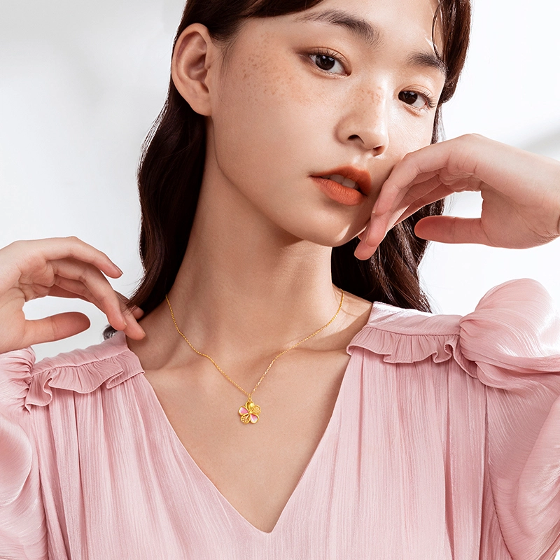 中国黄金 珍·尚银 桃花朵朵 轻奢小众高级感 新中式锁骨链 足金 一口价 吊坠 女款 朋友 闺蜜 表白礼品 新年礼盒