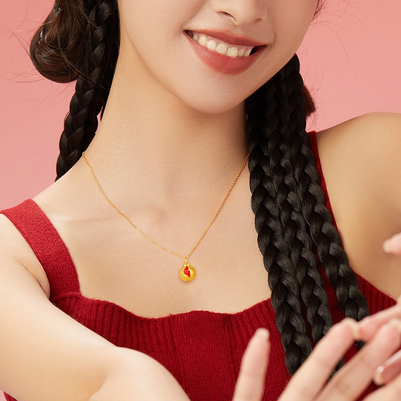 【榴榴大顺】中国黄金 珍·尚银 可爱小石榴吊坠 萌趣俏皮红红火火 小众轻奢设计金首饰 精致简约日常百搭锁骨链 足金 一口价 黄金项链 女款
