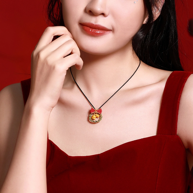 梦金园 铃兰花吊坠在逃公主圣诞花环挂坠 足金 按克计价 黄金项链 女款
