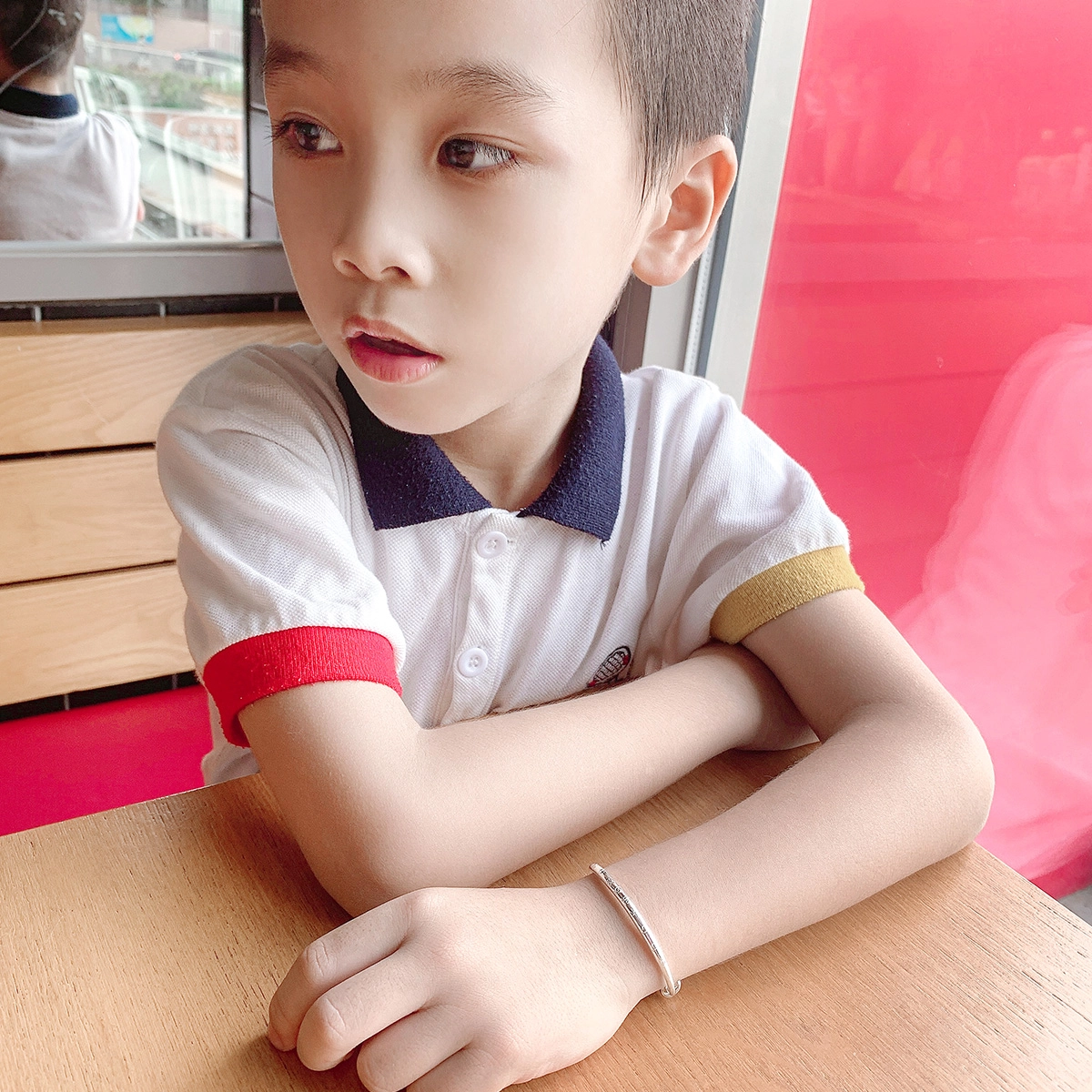 梦金园 宝宝套装长命锁包平安锁吊坠 小孩婴儿生日周岁满月礼 足银 手镯 儿童款 配送礼盒