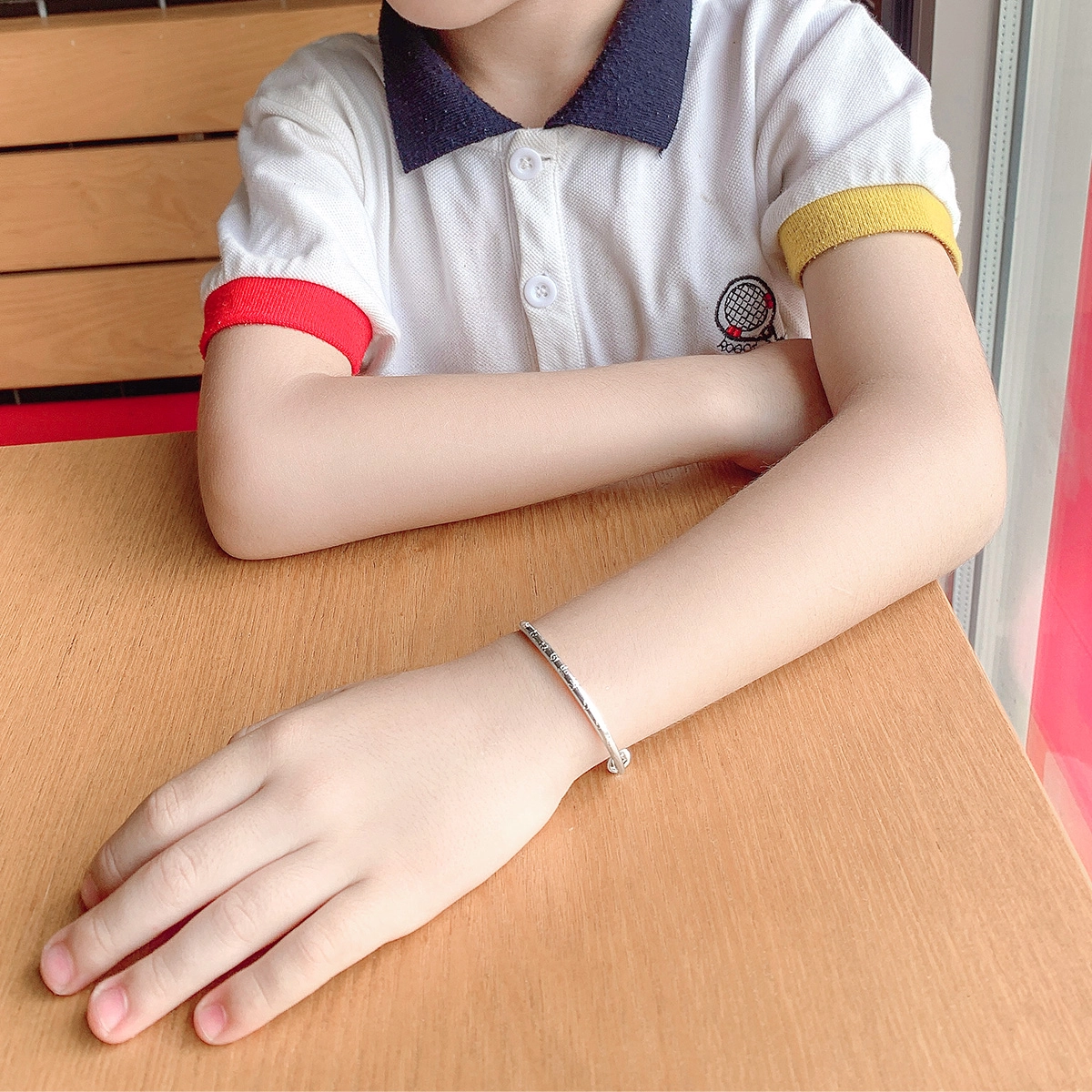 梦金园 宝宝套装长命锁包平安锁吊坠 小孩婴儿生日周岁满月礼 足银 手镯 儿童款 配送礼盒
