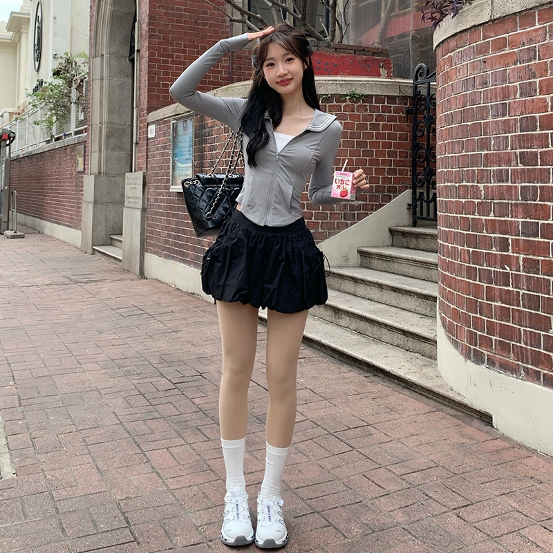 东鲸岁时记 学院文艺纯色花苞裙巧克力酱短款蛋糕裙子半身休闲短裙 春夏季 女款 礼盒装