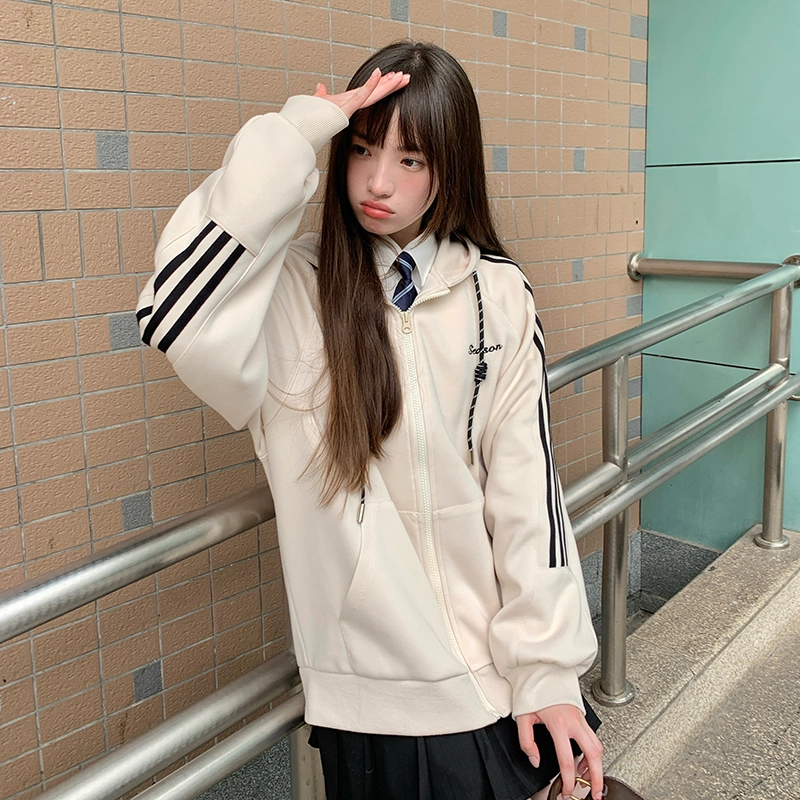 东鲸岁时记 学院风宽松条纹长袖外套纯色休闲短裙卫衣套装 女款
