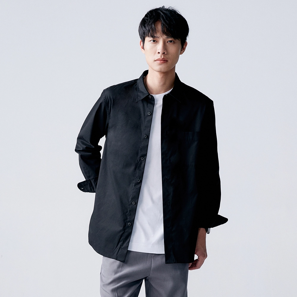 棉先生 方领纽扣型长袖衬衫 男款