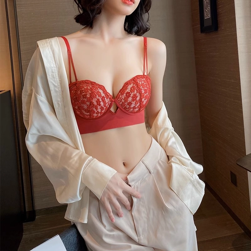 内在密码 小胸聚拢内衣女无钢圈收副乳防下垂性感蕾丝文胸套装