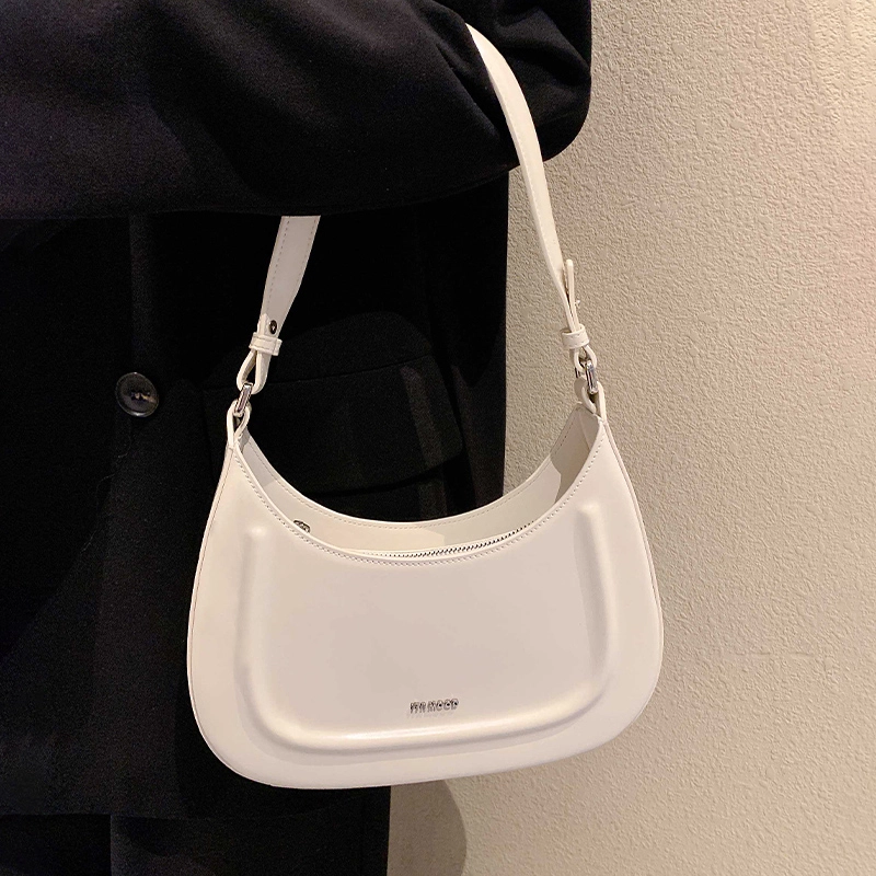 妙迪 新款宽肩带 牛皮 手提斜挎单肩包 中号 女款 白色