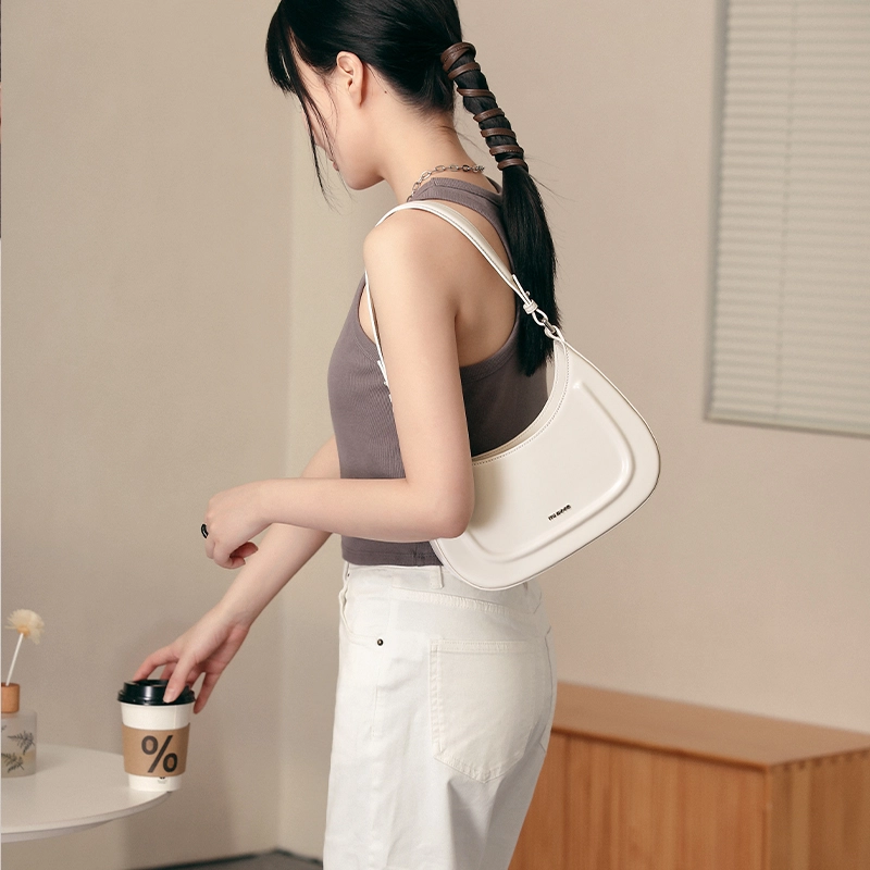 妙迪 新款宽肩带 牛皮 手提斜挎单肩包 中号 女款 白色