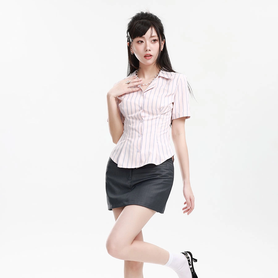 高桥十一 薄款修身收腰短袖包臀短裙分体套装 女款