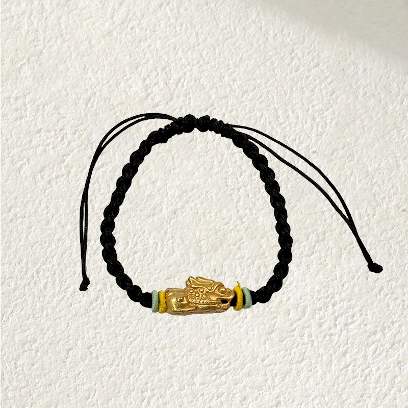 阡陌 金貔貅手绳 新中式国潮砂面金色龙纹貔貅手绳精致简约时尚百搭 男友礼盒 合金 手链 男女同款情侣款
