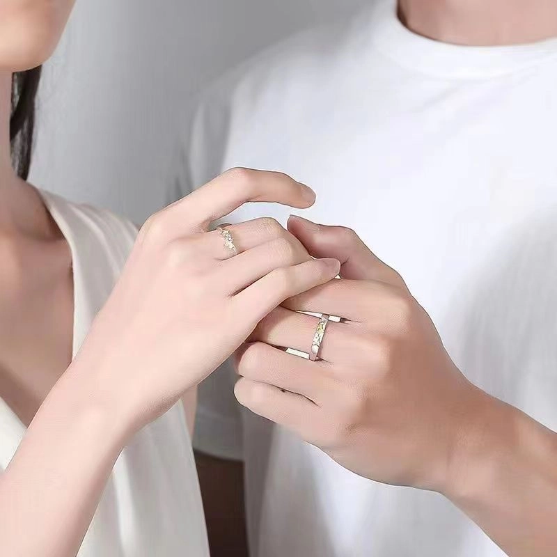阡陌 三生有杏对戒 时尚百搭小众设计戒环高级感 银杏叶开口对戒可调节 礼盒 合金 戒指 男女同款情侣款