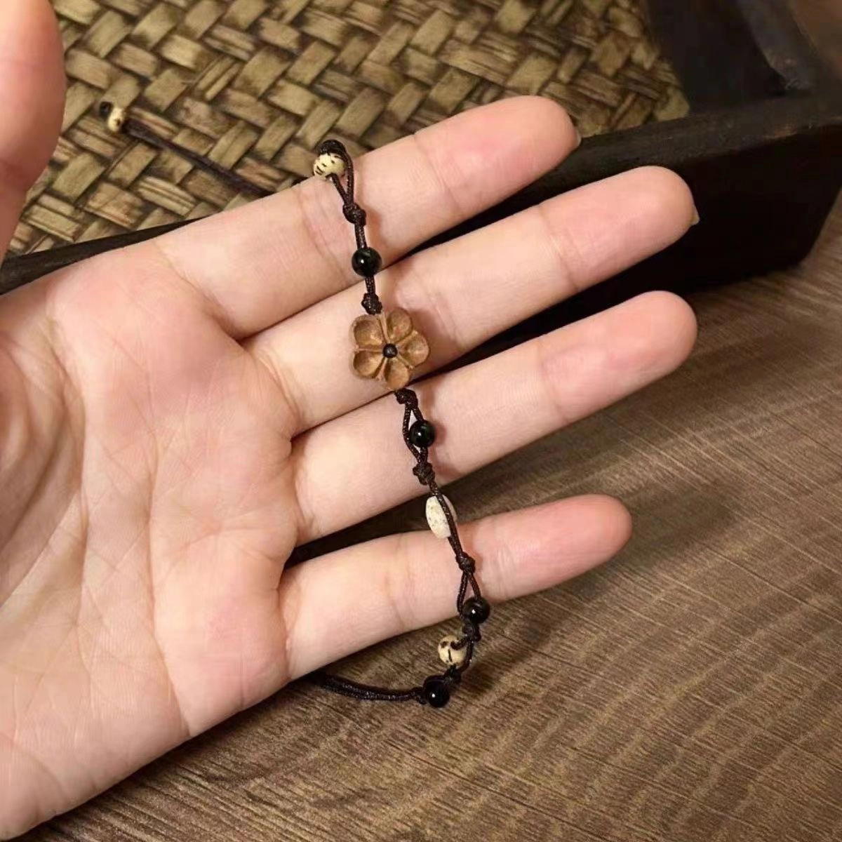 阡陌 木质桃花手绳 新中式复古编织木质手绳 简约精致时尚百搭小众高级 织物 手链 女款