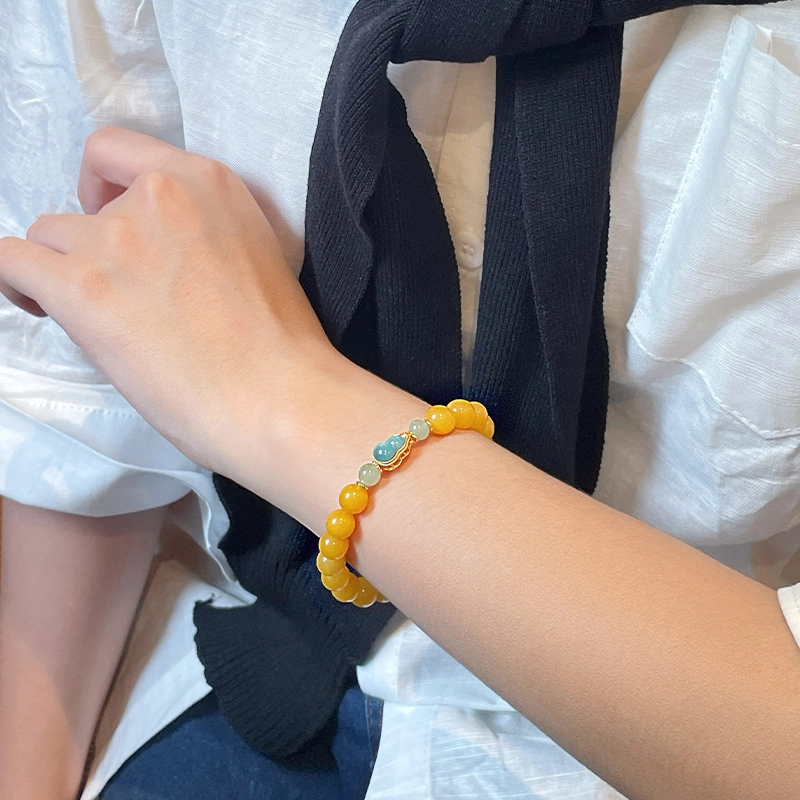 琳琯瑛 新中式国风小众设计 高级感轻奢气质招财葫芦福禄 蜜蜡 手串 女款