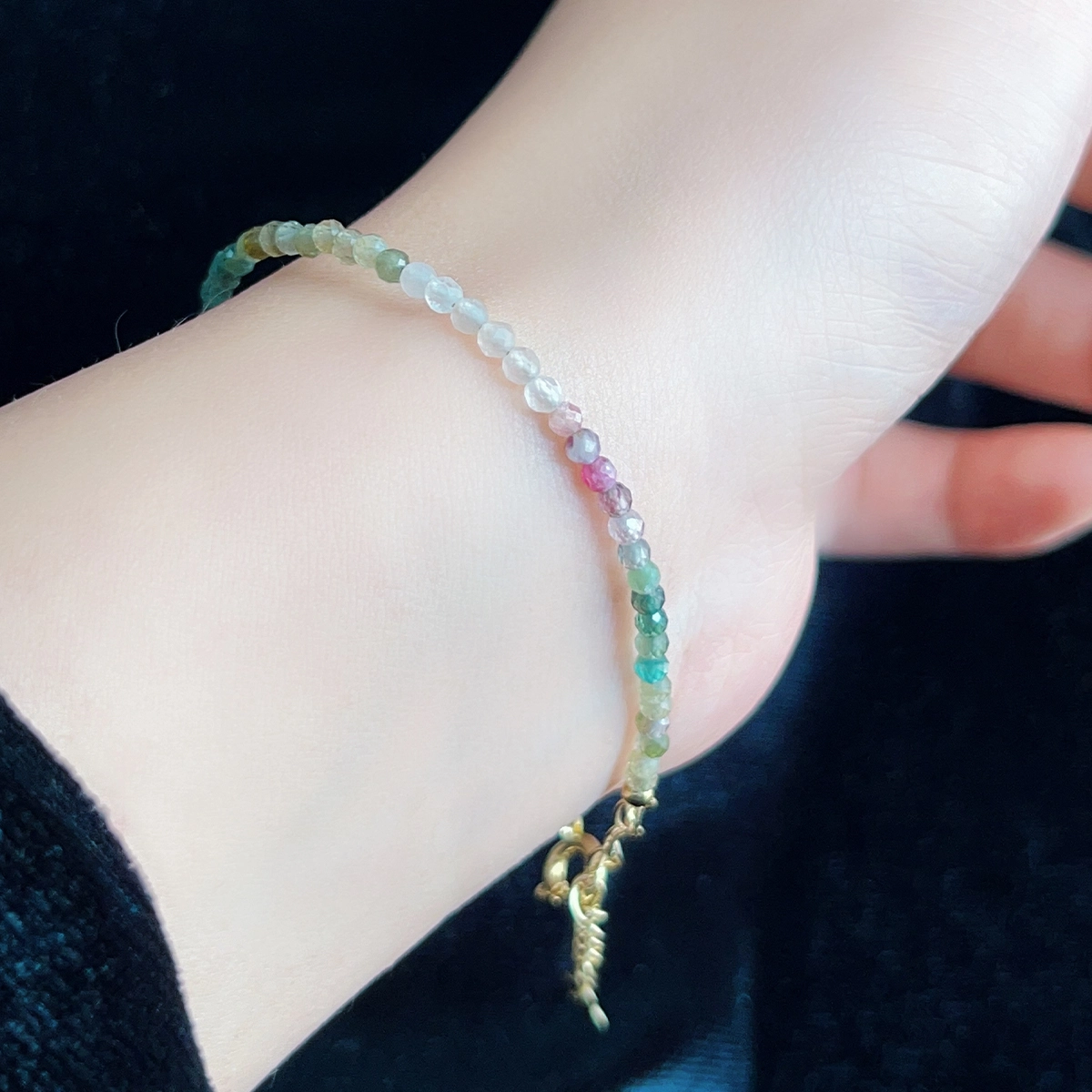 琳琯瑛 七色云彩迷你可爱圆珠 碧玺 玉石手串 女款 碧玺