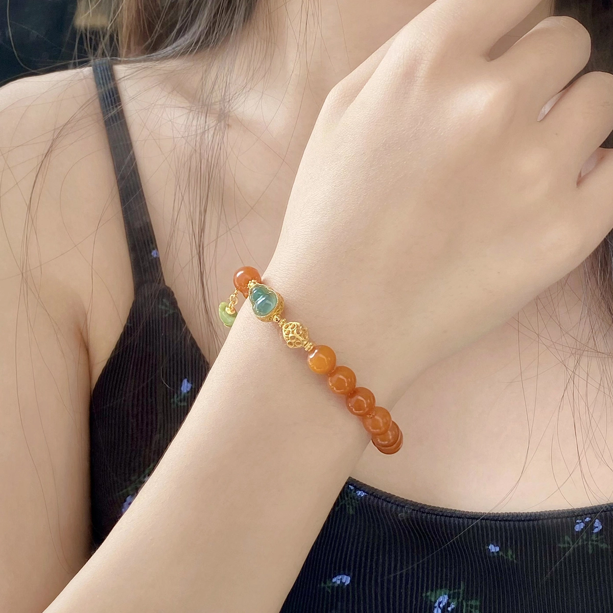 琳琯瑛 新中式国风黄色葫芦吸金纳福 蜜蜡 玉石手串 女款