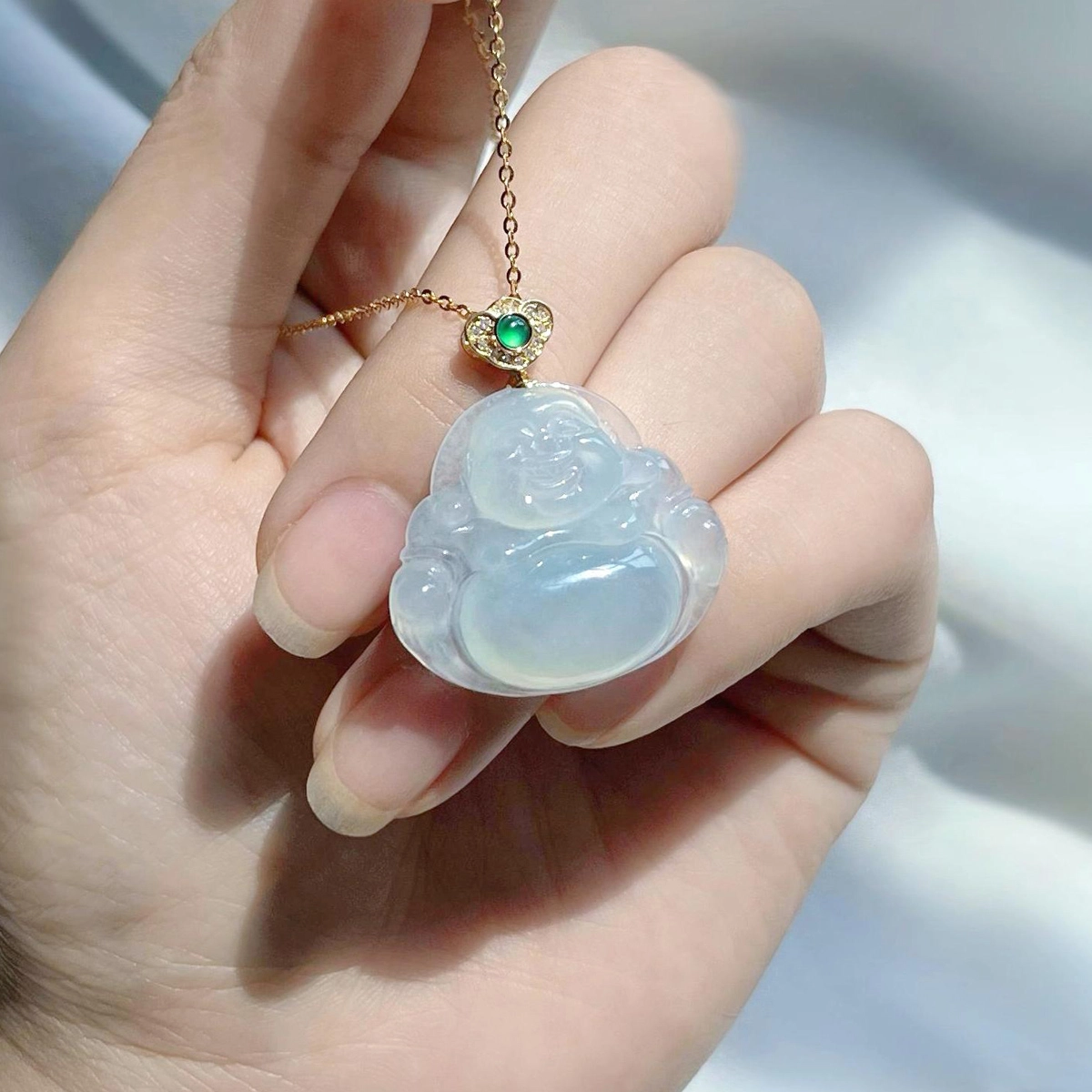 琳琯瑛 大肚笑佛 冰种 翡翠吊坠 女款