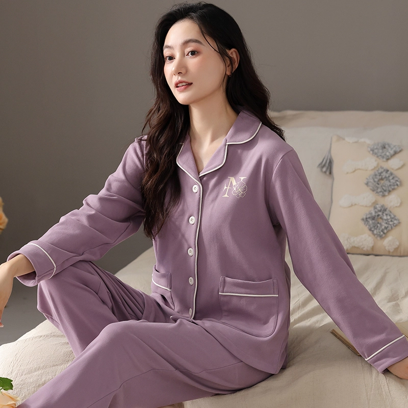 兰缪 保暖德绒长袖加厚翻领长裤家居服睡衣套装 女款 图色