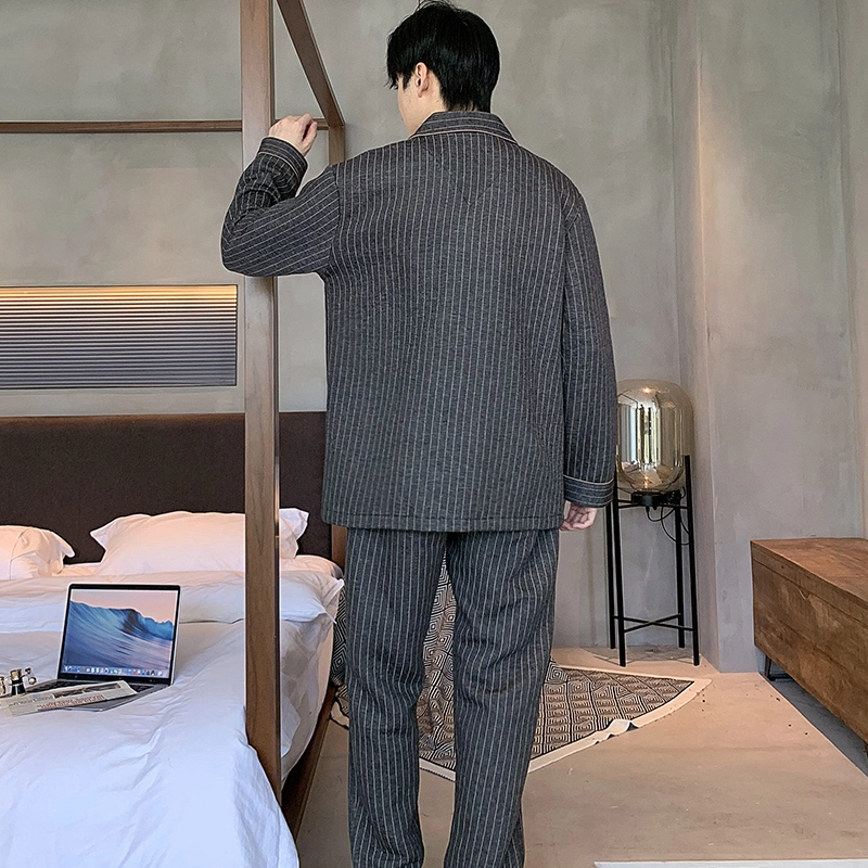 兰缪 青少年休闲舒适亲肤长袖长裤家居服可外穿睡衣套装 男款 藏青色