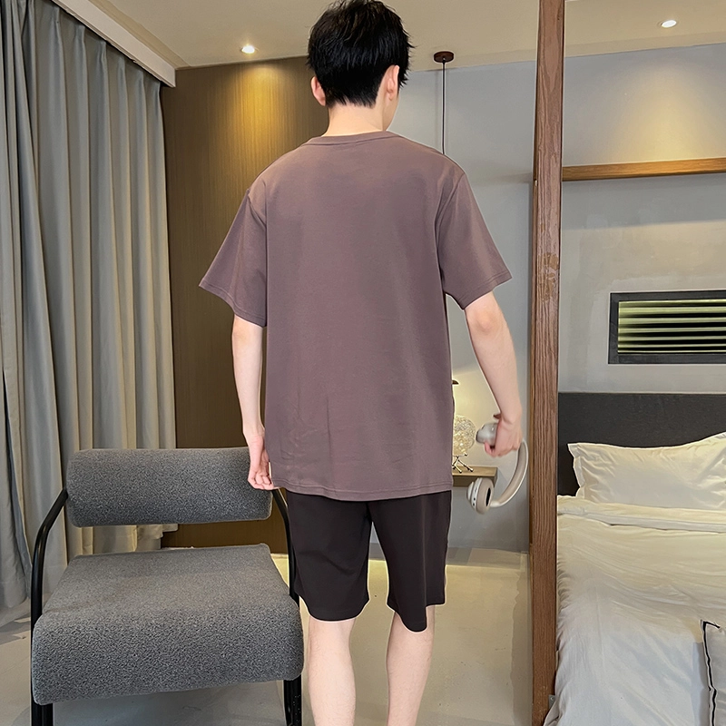 兰缪 薄款卡通印花圆领套头短袖松紧短裤睡衣套装 男款 深灰色