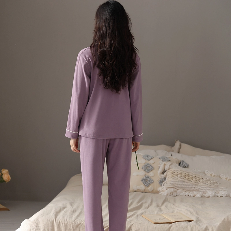 兰缪 保暖德绒长袖加厚翻领长裤家居服睡衣套装 女款 图色