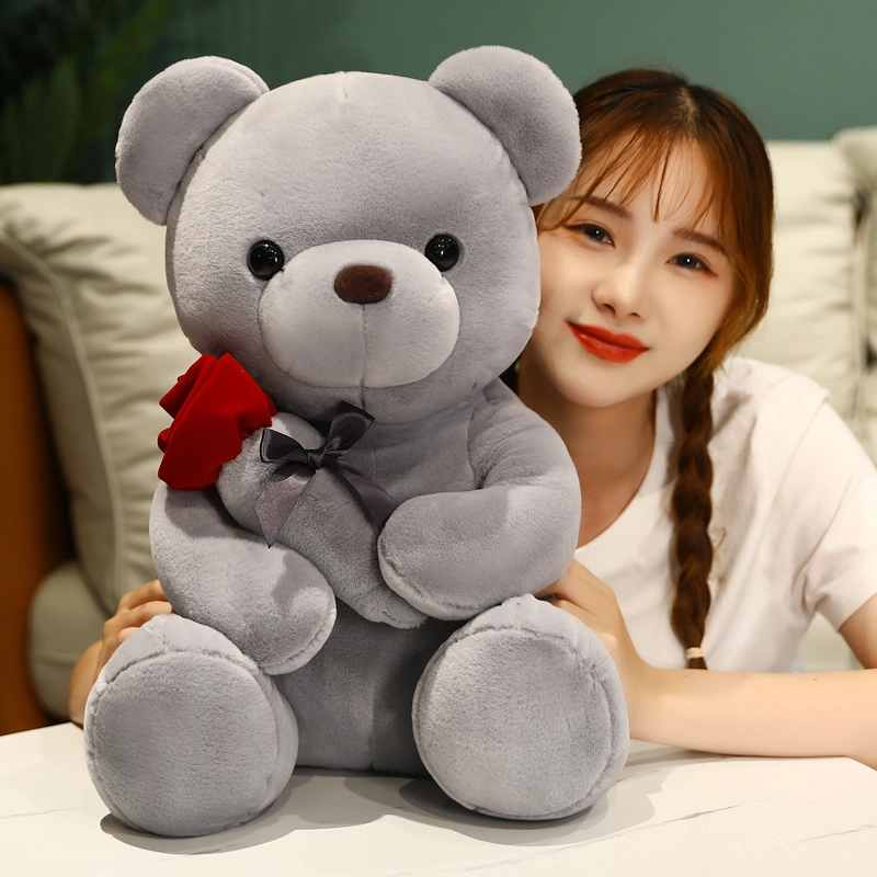 咔噜噜 手拿玫瑰花泰迪熊抱枕 玩偶 毛绒公仔