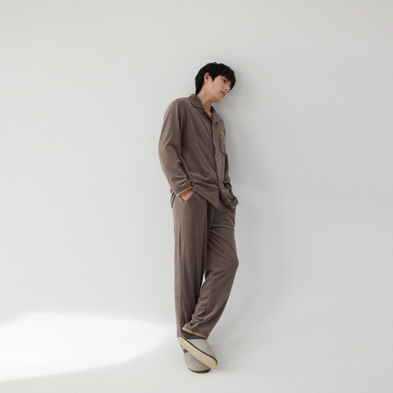浮光岛屿 美拉德珊瑚绒睡衣男秋冬款法兰绒时尚简约舒适休闲可外穿长袖家居服 家居套装 男款 深棕色