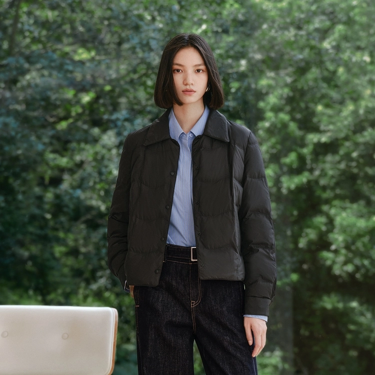 太平鸟 轻薄系列 时尚简约保暖内搭短款外套衬衫式羽绒服 女款