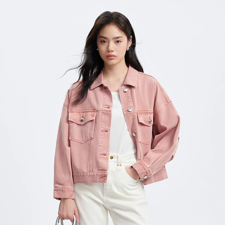 太平鸟 纯色翻领休闲宽松牛仔外套 女款 牛仔蓝
