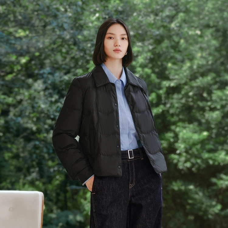 太平鸟 轻薄系列 时尚简约保暖内搭短款外套衬衫式羽绒服 女款