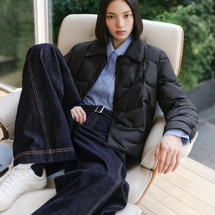 太平鸟 轻薄系列 时尚简约保暖内搭短款外套衬衫式羽绒服 女款