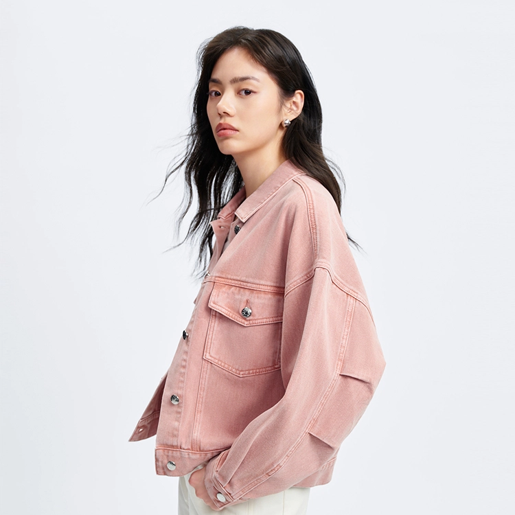 太平鸟 纯色翻领休闲宽松牛仔外套 女款 牛仔蓝
