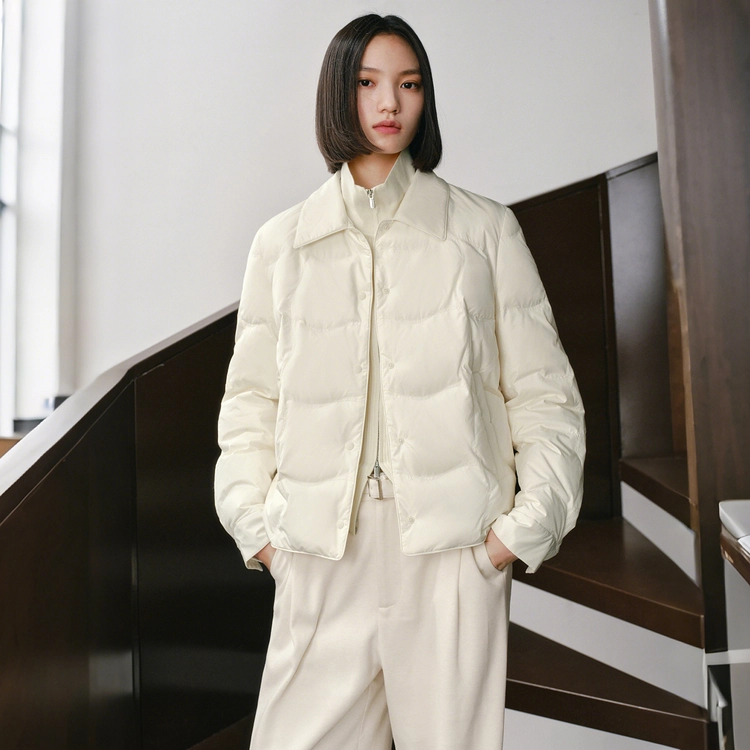 太平鸟 轻薄系列 时尚简约保暖内搭短款外套衬衫式羽绒服 女款