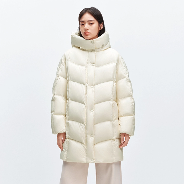 太平鸟 热气球保暖面包服外套连帽泡芙长款羽绒服 女款