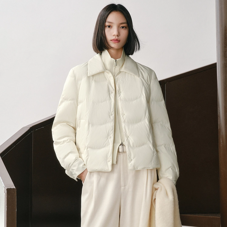 太平鸟 轻薄系列 时尚简约保暖内搭短款外套衬衫式羽绒服 女款