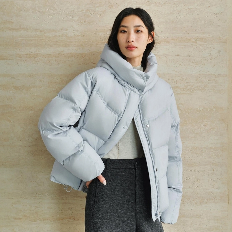 太平鸟 热气球保暖面包服外套连帽泡芙长款羽绒服 女款