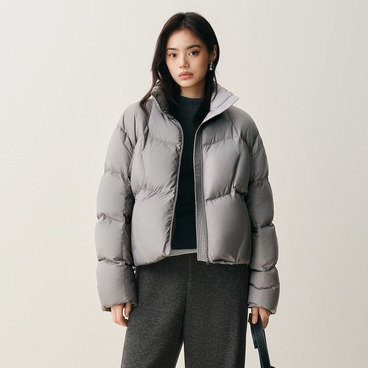太平鸟 纯色保暖短款立领面包服羽绒服 女款