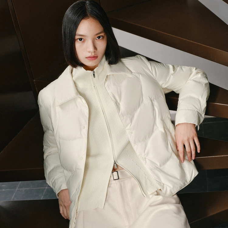 太平鸟 轻薄系列 时尚简约保暖内搭短款外套衬衫式羽绒服 女款