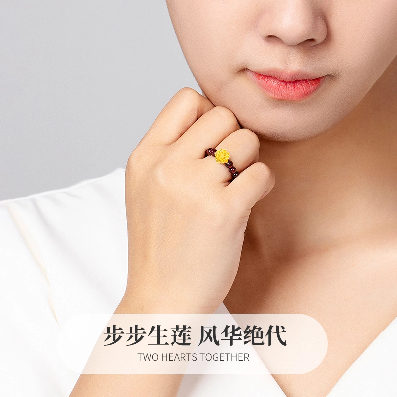克拉太太 步步生莲 如意金莲好运 精致优雅温婉气质简约时尚日常百搭轻奢高级感 石榴石 戒指 男女同款情侣款