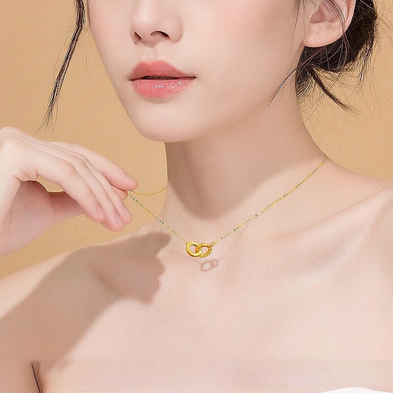 克拉太太 爱心双环 环环相扣锁骨链 轻奢浪漫精致优雅温婉大气小众高级感 足金 一口价 黄金项链 女款