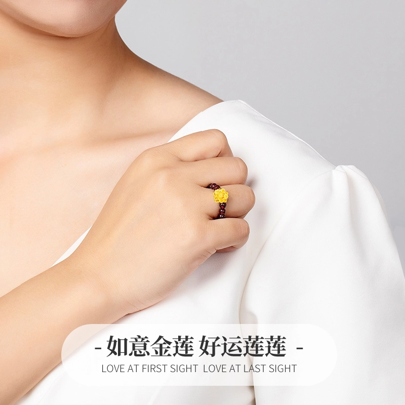 克拉太太 步步生莲 如意金莲好运 精致优雅温婉气质简约时尚日常百搭轻奢高级感 石榴石 戒指 男女同款情侣款