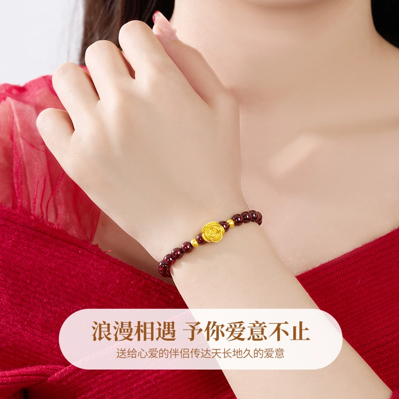 克拉太太 心悦浪漫 好运玫瑰花 精致优雅温婉气质小众设计日常百搭轻奢高级感 石榴石 手串 男女同款情侣款