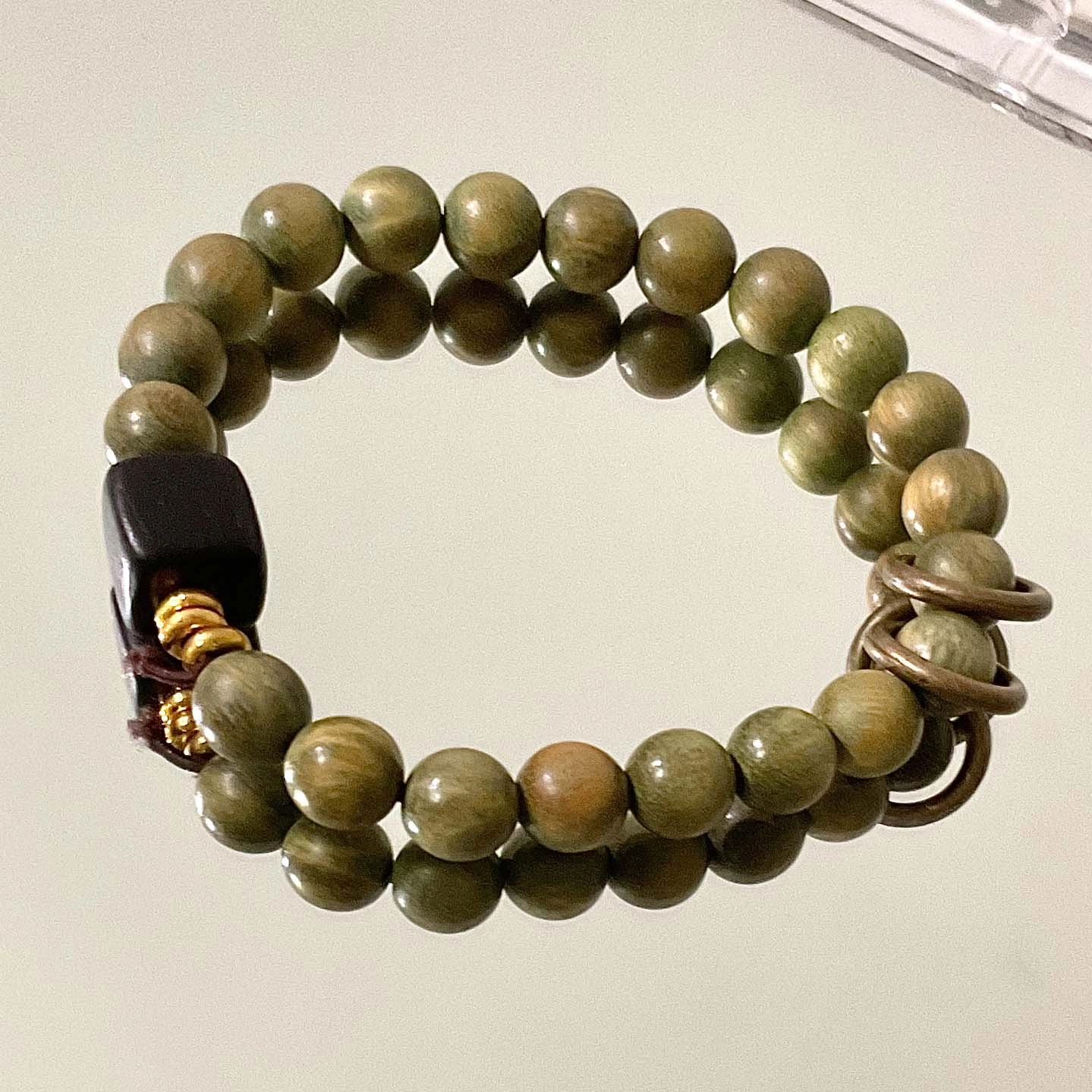 鶄鲤 老料复古檀木寓意佩戴檀香盘玩念珠文玩手珠串精美方块 绿檀 手串 男女同款情侣款
