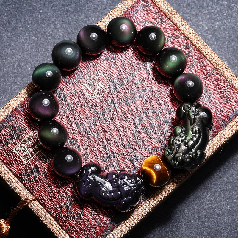 妍韵珠宝 双貔貅 虎眼石转运珠 彩虹眼 黑曜石 玉石手串 男女同款情侣款 龙年本命年