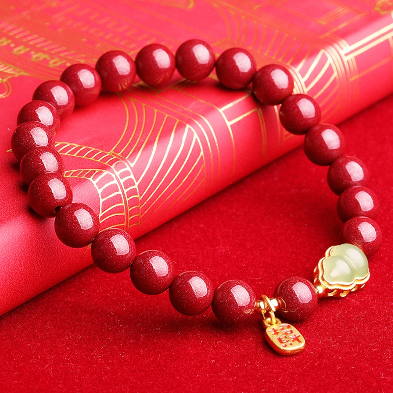 妍韵珠宝 新中式复古文艺风本命年紫金砂 福禄葫芦好运饰品 朱砂 玉石手串 男女同款情侣款