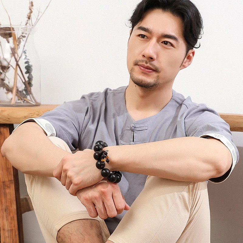 妍韵珠宝 文玩佛珠念珠把件 虎眼石 木作手串 男女同款情侣款 紫檀属