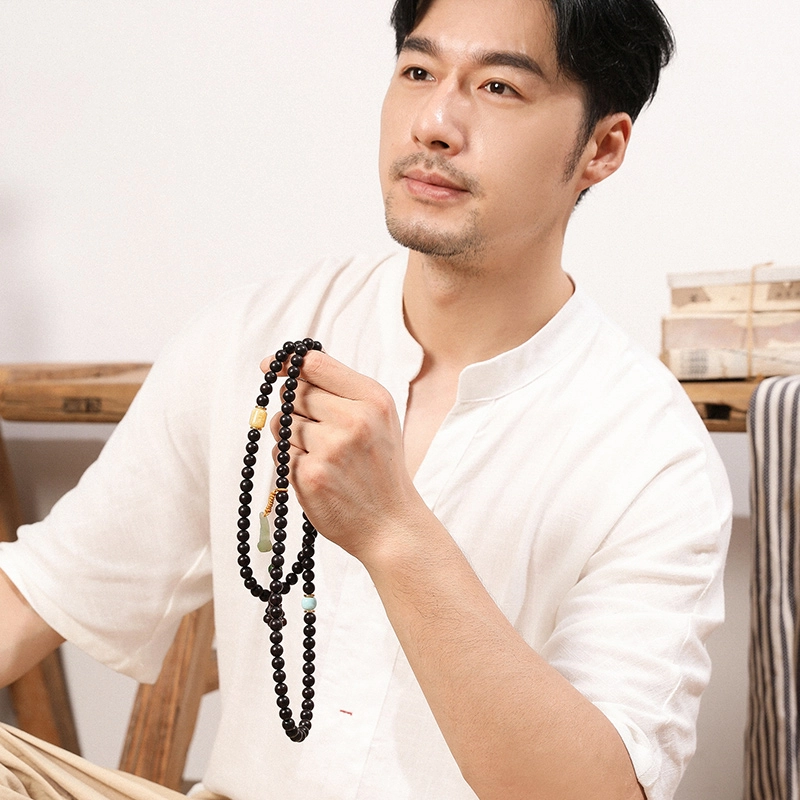 妍韵珠宝 金星 配蜜蜡和田玉 绿松石 木作手串 男女同款情侣款 紫檀属