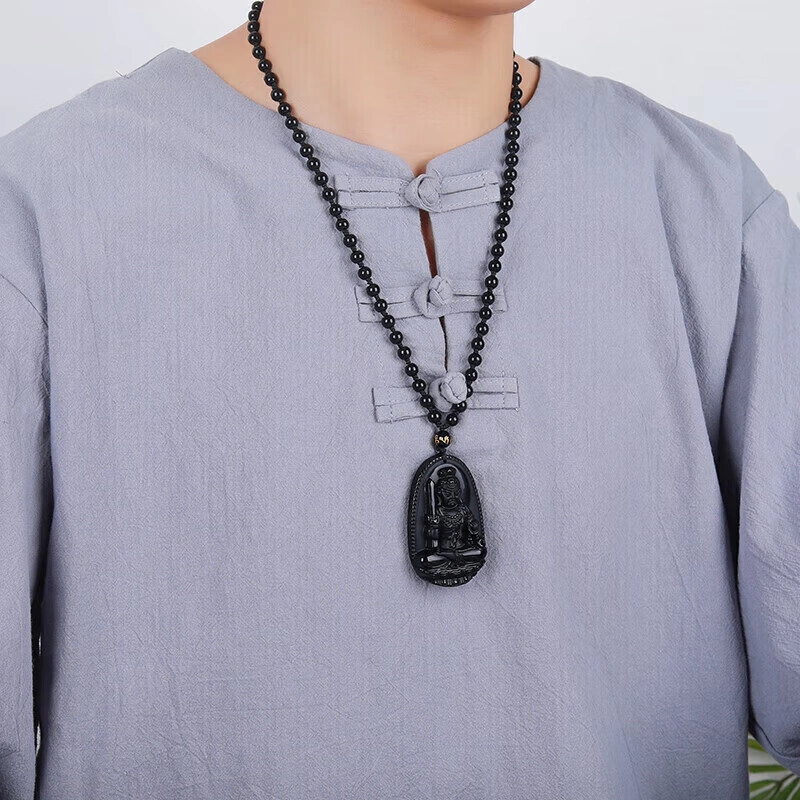 妍韵珠宝 文殊菩萨 属兔十二生肖守护神平安护身符挂件 黑曜石 吊坠 男女同款情侣款